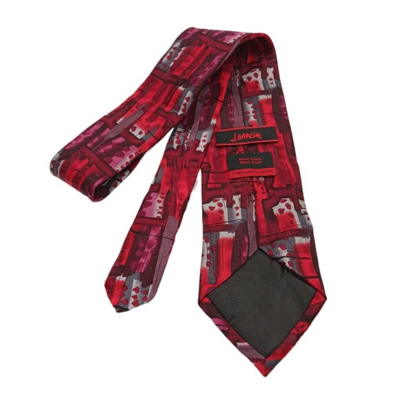 J. Garcia Silk Tie Men’s XL 64” Red Abstract New York Grateful Dead Classic New - Picture 3 of 3